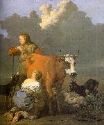 Karel Dujardin Woman Milking a Red Cow oil painting artist